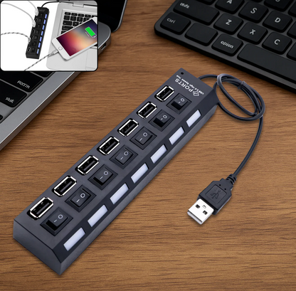 USB Splitter Multi Port USB 2.0 Hub, 7 Port