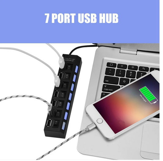 USB Splitter Multi Port USB 2.0 Hub, 7 Port