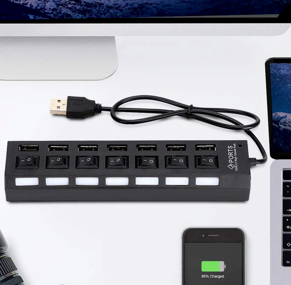 USB Splitter Multi Port USB 2.0 Hub, 7 Port