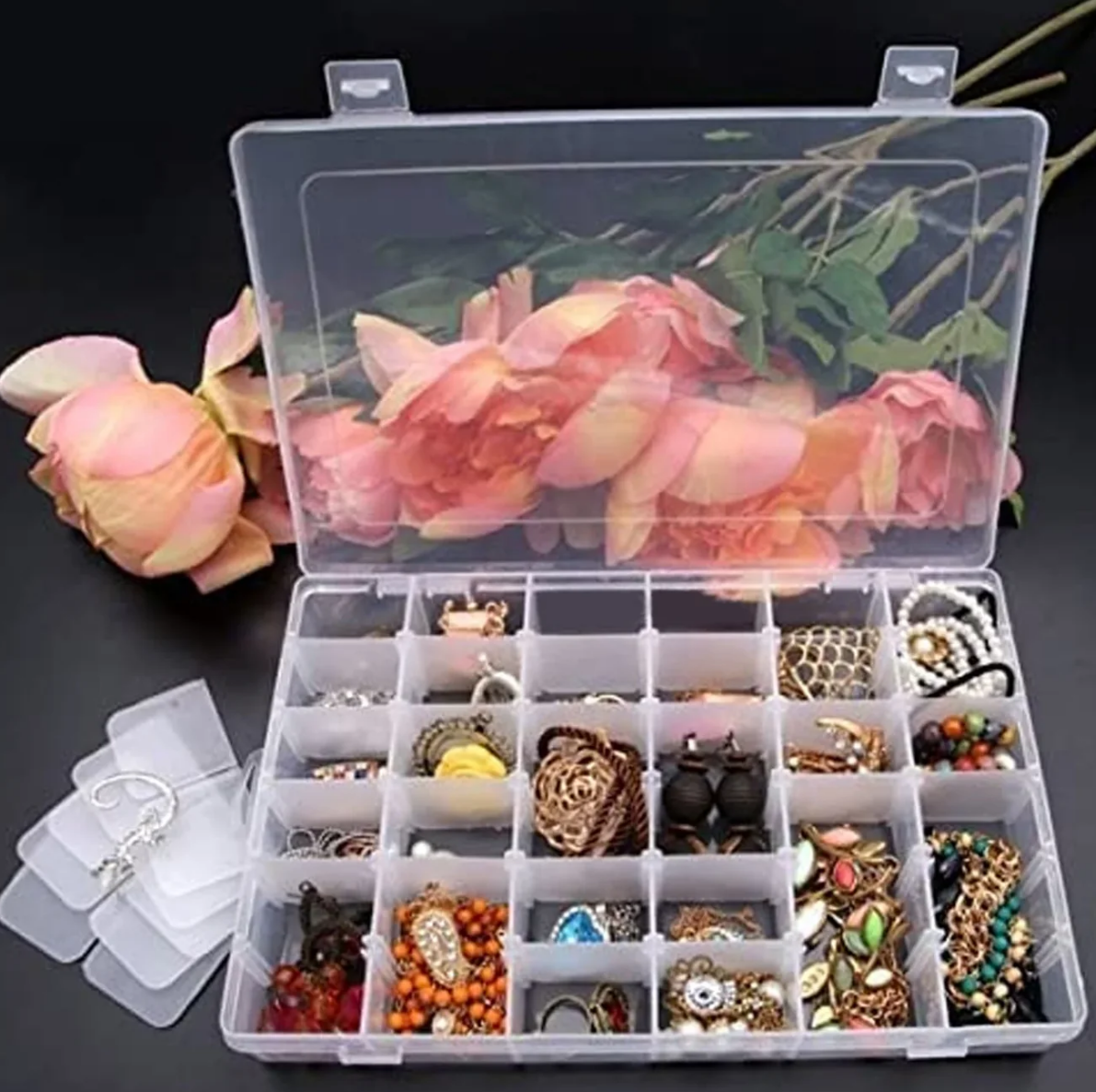 36 Grids Clear Plastic Organizer Jewellry Storage Box with Adjustable Dividers