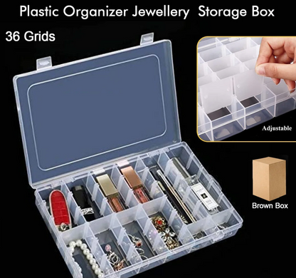 36 Grids Clear Plastic Organizer Jewellry Storage Box with Adjustable Dividers