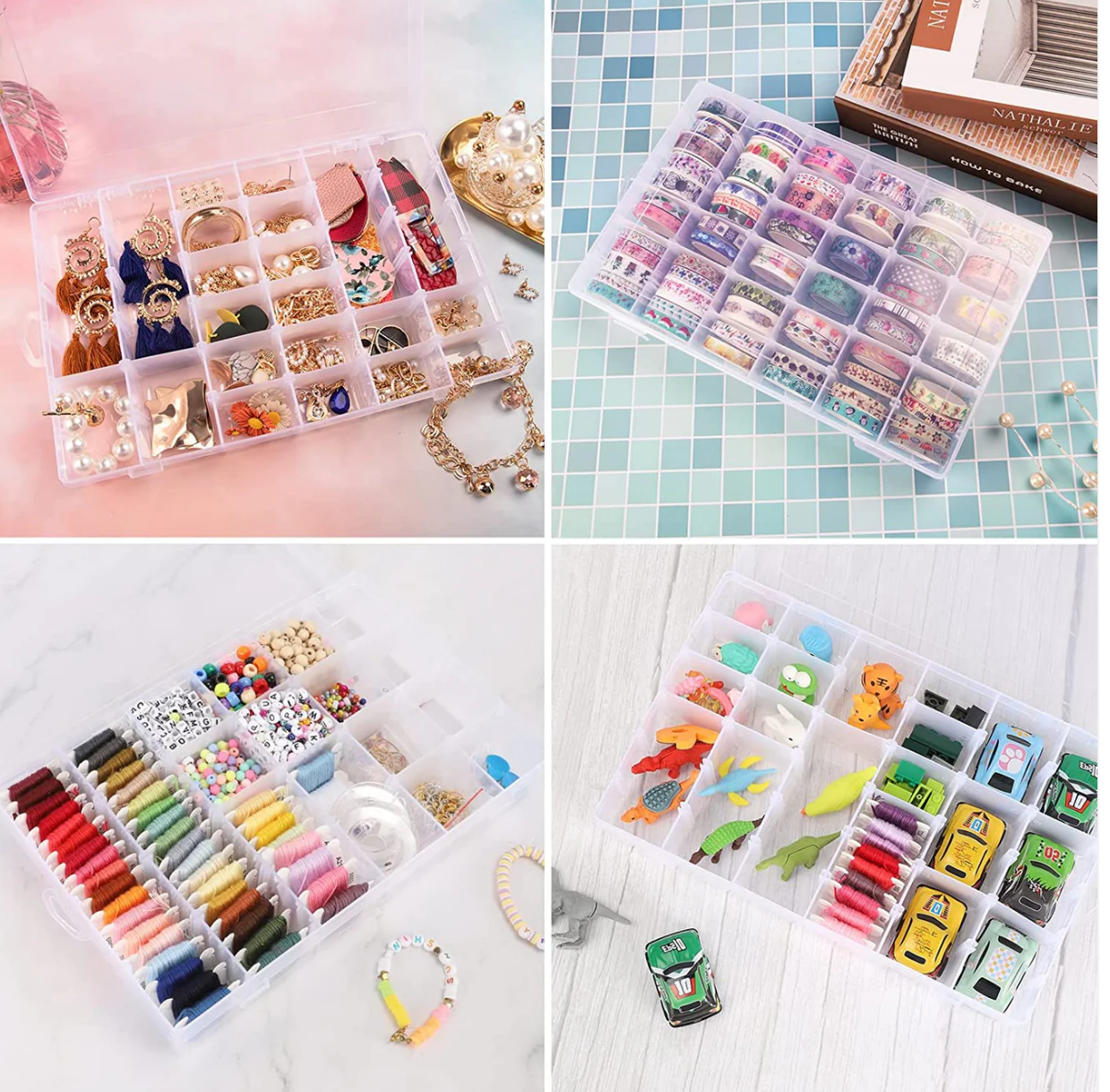 36 Grids Clear Plastic Organizer Jewellry Storage Box with Adjustable Dividers