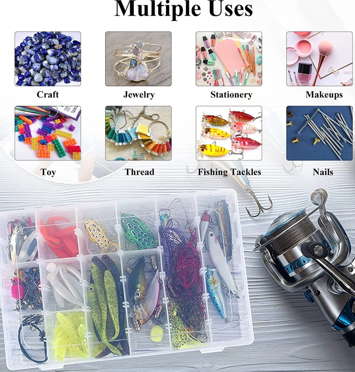 36 Grids Clear Plastic Organizer Jewellry Storage Box with Adjustable Dividers